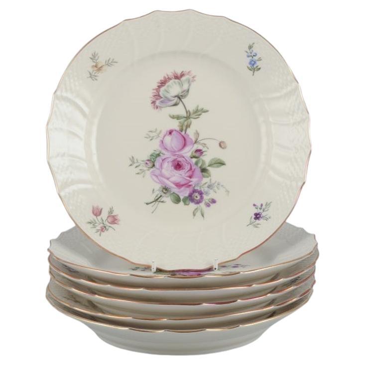 Royal Copenhagen "Frijsenborg". Seis platos hondos de porcelana pintada a mano