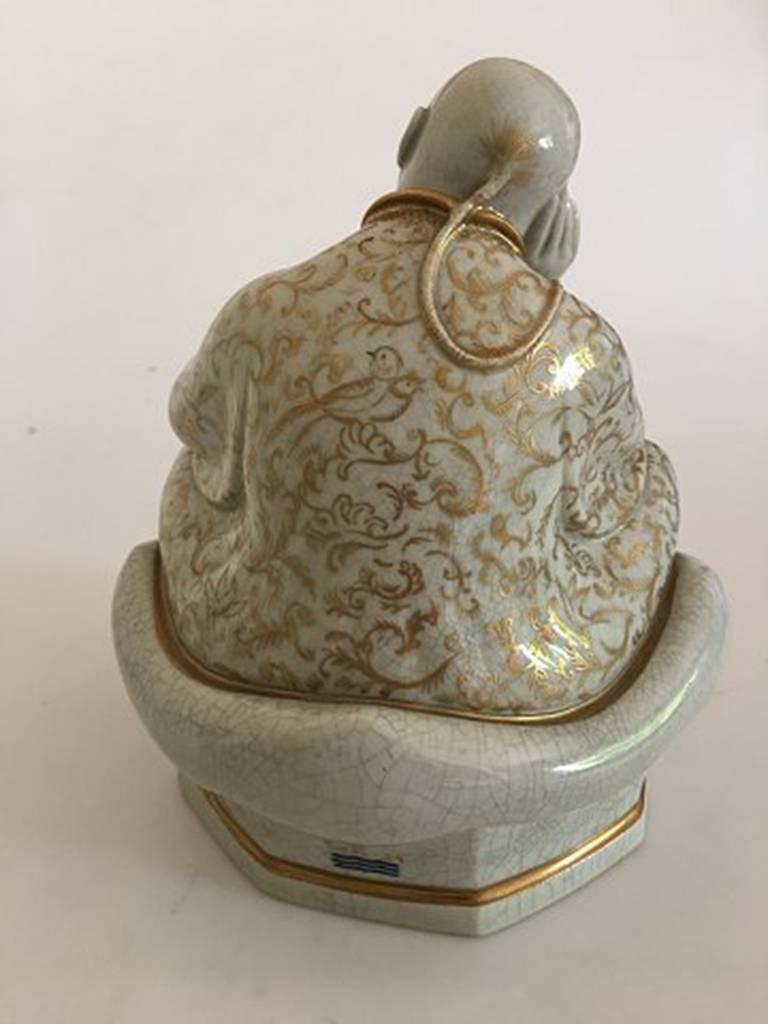 Royal Copenhagen Georg Thylstrup crackleware figurine of Buda with unique decoration by Nicolai Tideman (1888-1975). Measure: About 21 cm H (8 17/64 in). In great condition.