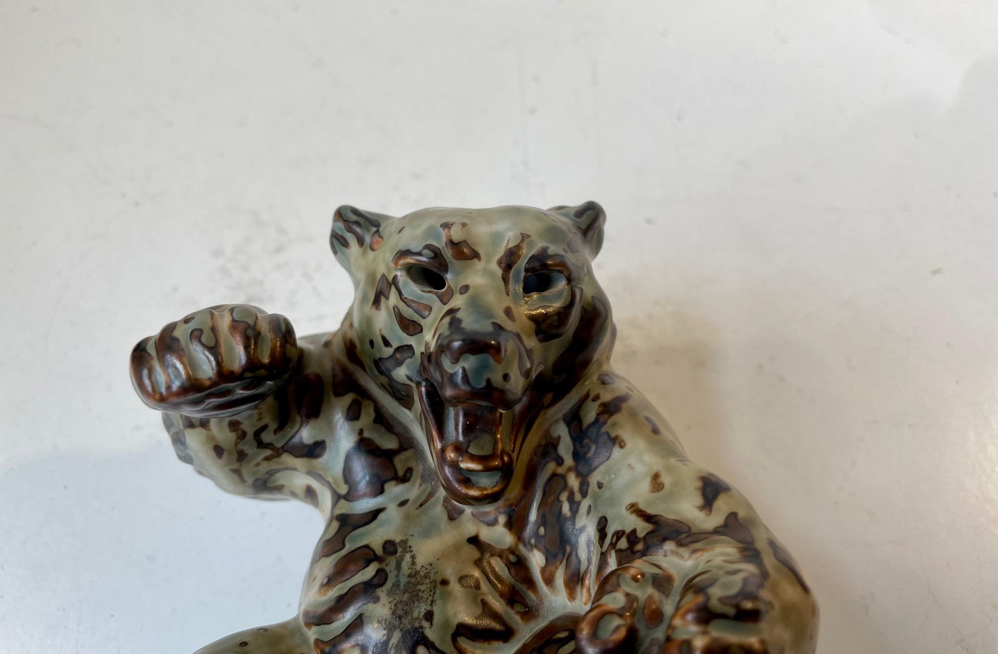 Stoneware Royal Copenhagen Glazed Ceramic Bear Figurine by Knud Kyhn, Denmark 1950s