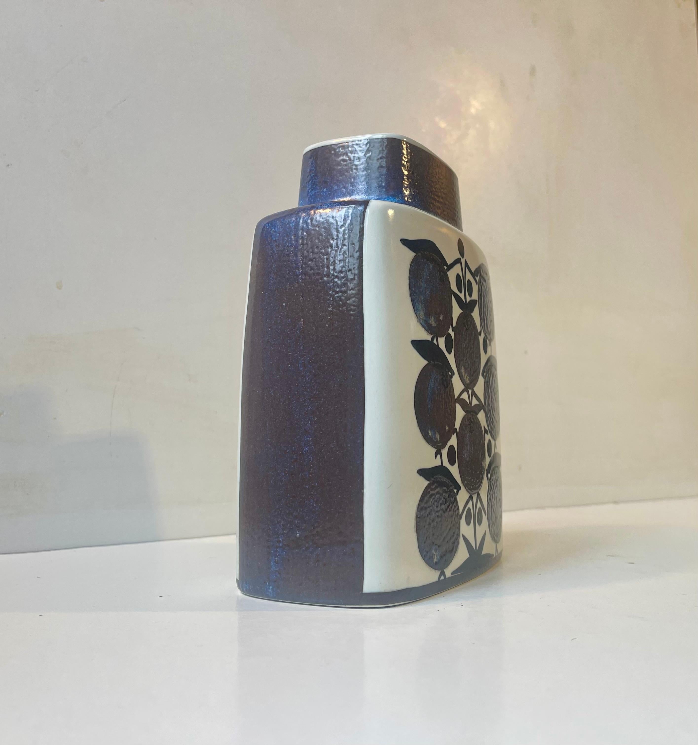 Mid-Century Modern Royal Copenhagen Glazed Faience Vase with Blueberries, 1970s For Sale