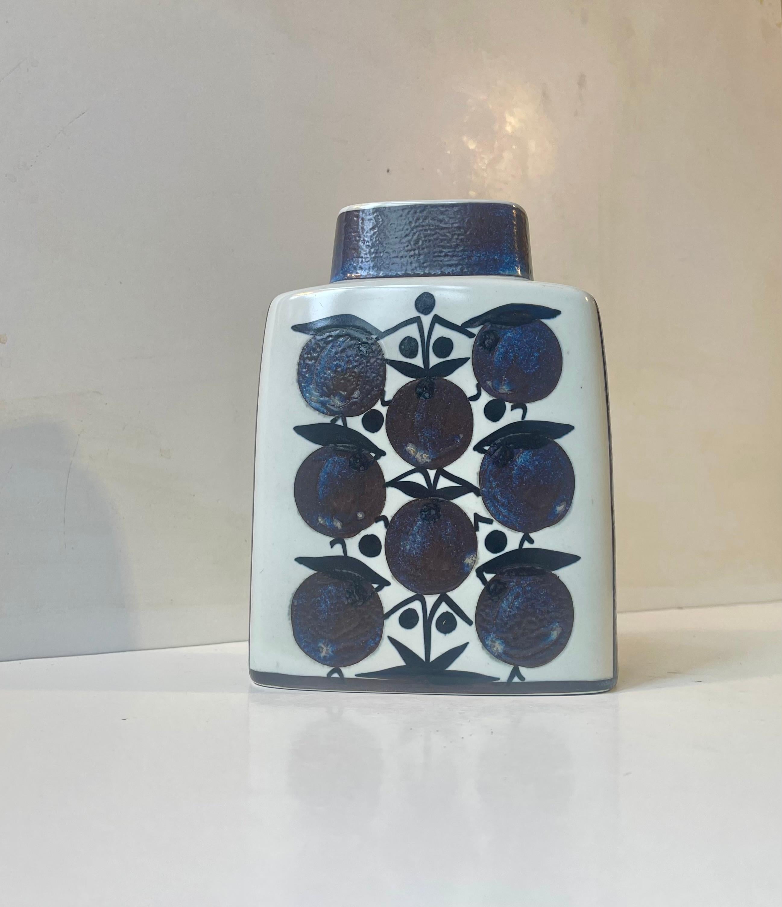 Danish Royal Copenhagen Glazed Faience Vase with Blueberries, 1970s For Sale