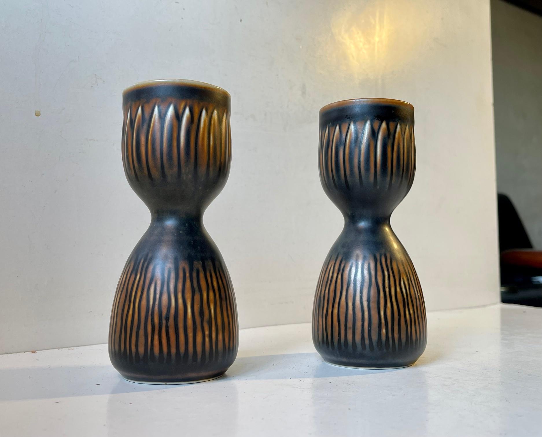 Mid-Century Modern Royal Copenhagen Glazed Stoneware Candlesticks by Gerd Bøgelund, 1960s For Sale