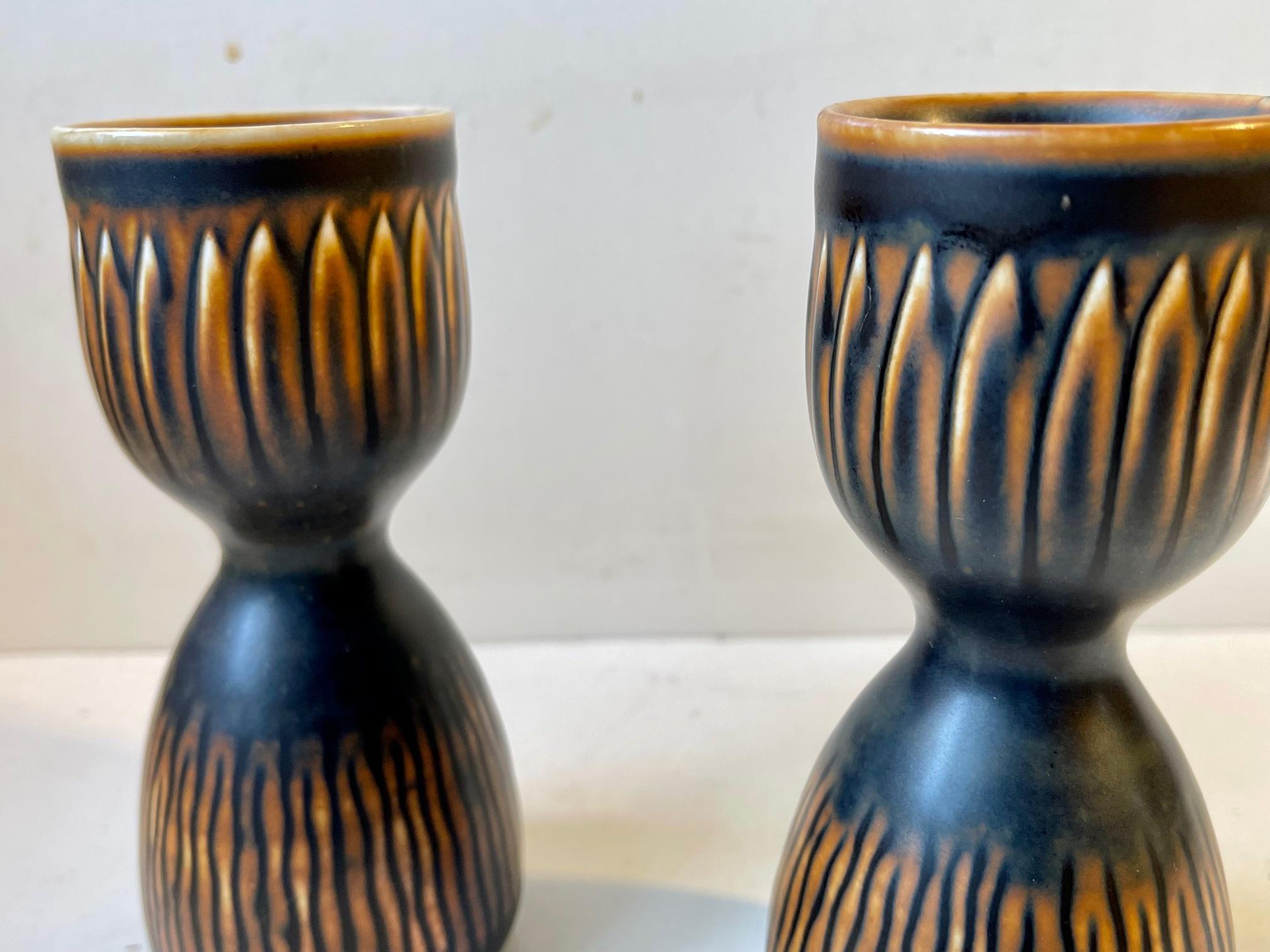 Royal Copenhagen Glazed Stoneware Candlesticks by Gerd Bøgelund, 1960s In Good Condition For Sale In Esbjerg, DK