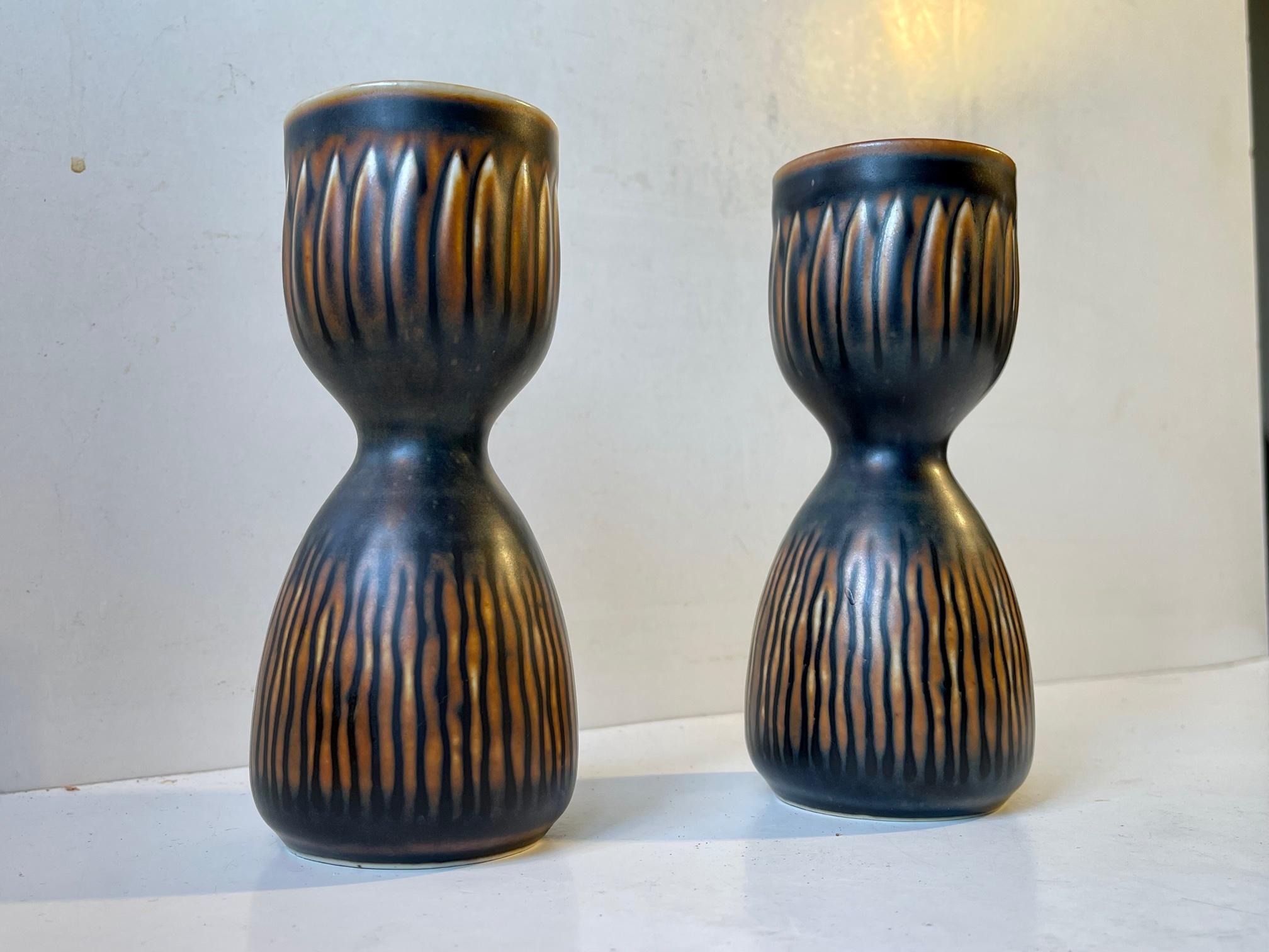 Royal Copenhagen Glazed Stoneware Candlesticks by Gerd Bøgelund, 1960s For Sale 1