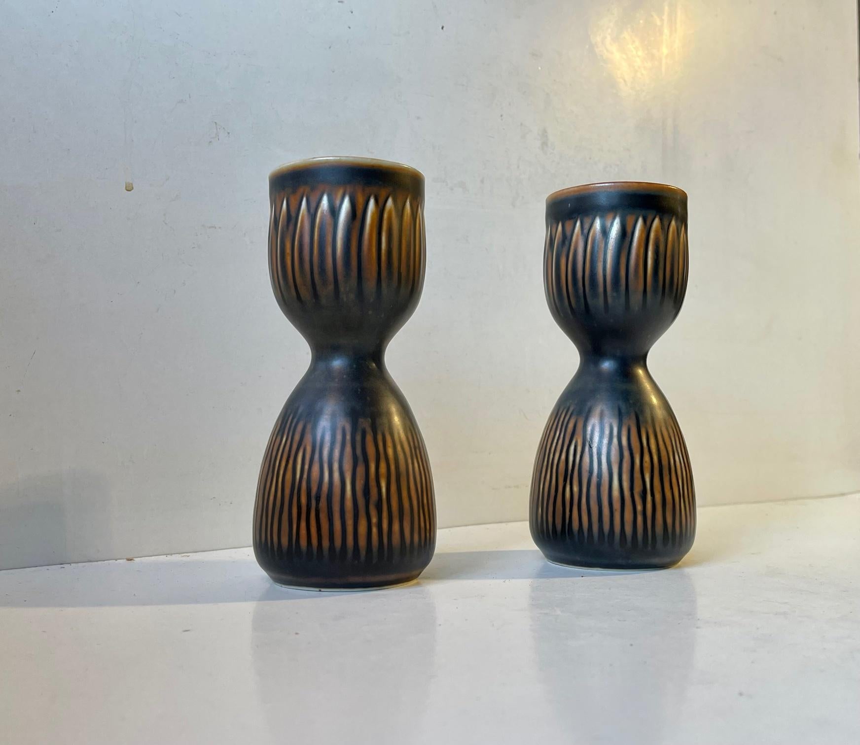 Royal Copenhagen Glazed Stoneware Candlesticks by Gerd Bøgelund, 1960s For Sale 2