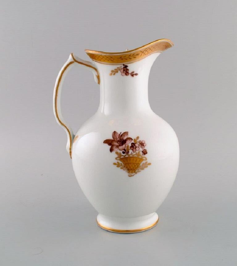 Hand-Painted Royal Copenhagen Golden Basket Chocolate Jug in Porcelain with Flowers For Sale