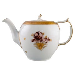 Antique Royal Copenhagen Golden Basket Teapot in Porcelain with Flowers