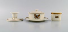 Royal Copenhagen Golden Horns, Candlestick, Lidded Bowl and Small Vase, 1960s