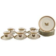 Royal Copenhagen Golden Horns Mocha Service for Six People, 1960s Royal Copenhagen Golden Horns Mocha Service for Six People, 1960s
