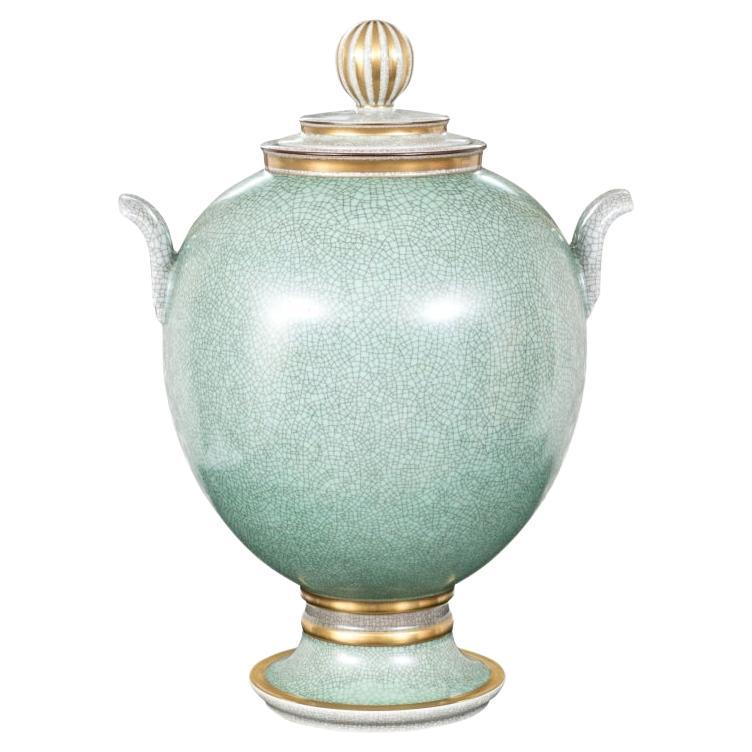 Royal Copenhagen Green Crackle Glaze Porcelain Urn #3587