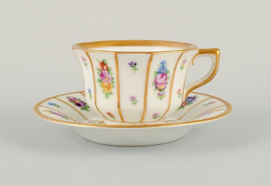 Danish Royal Copenhagen Henriette, Hand Painted Porcelain with Gold Rim, Two Mocha Cups For Sale