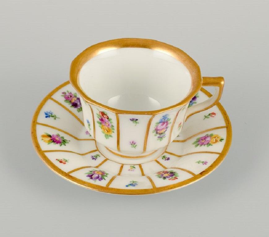 Royal Copenhagen Henriette, Hand Painted Porcelain with Gold Rim, Two Mocha Cups For Sale 3