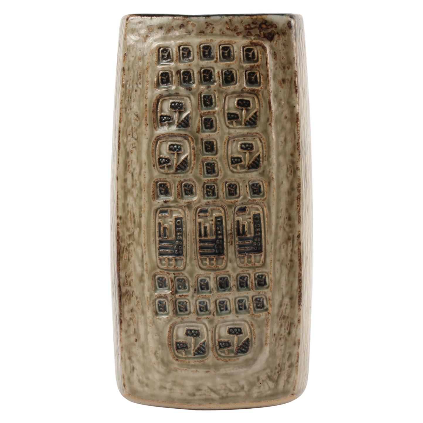 Danish Modern Stoneware Vase with Flies by Mogensen, Own Studio