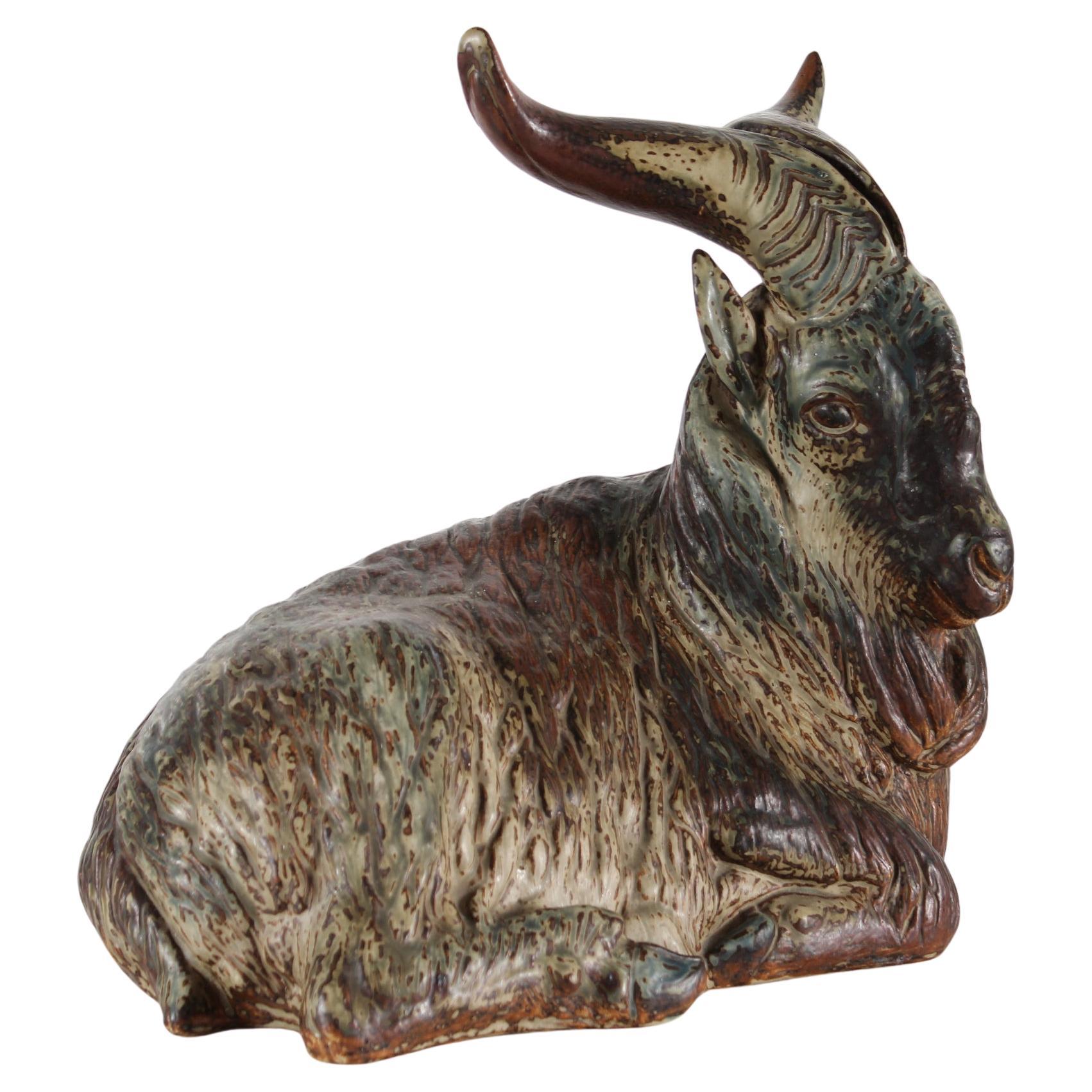 Pre-owned Royal Copenhagen Huge Goat Buck Figurine 1/15 By Karl Larsen, Stoneware, 1947 In Brown