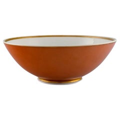 Antique Royal Copenhagen Jægersborg Porcelain Bowl, Orange with Gold Decoration, 1920s