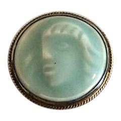 Royal Copenhagen Jais Nielsen Brooch from Dragsted Silversmithy in Celedon Glaze