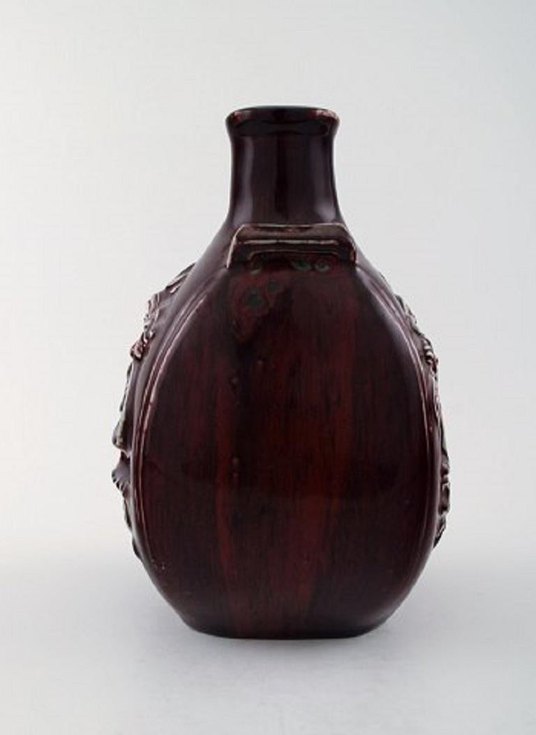 Art Deco Royal Copenhagen Jais Nielsen Ceramic Vase in Ox Blood Glaze For Sale