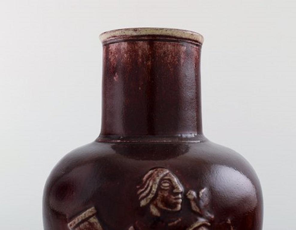 Art Deco Royal Copenhagen Jais Nielsen Ceramic Vase in Ox Blood Glaze For Sale