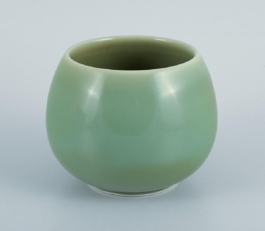 Scandinavian Modern Royal Copenhagen Jar in Glazed Stoneware, Beautiful Celadon Glaze For Sale