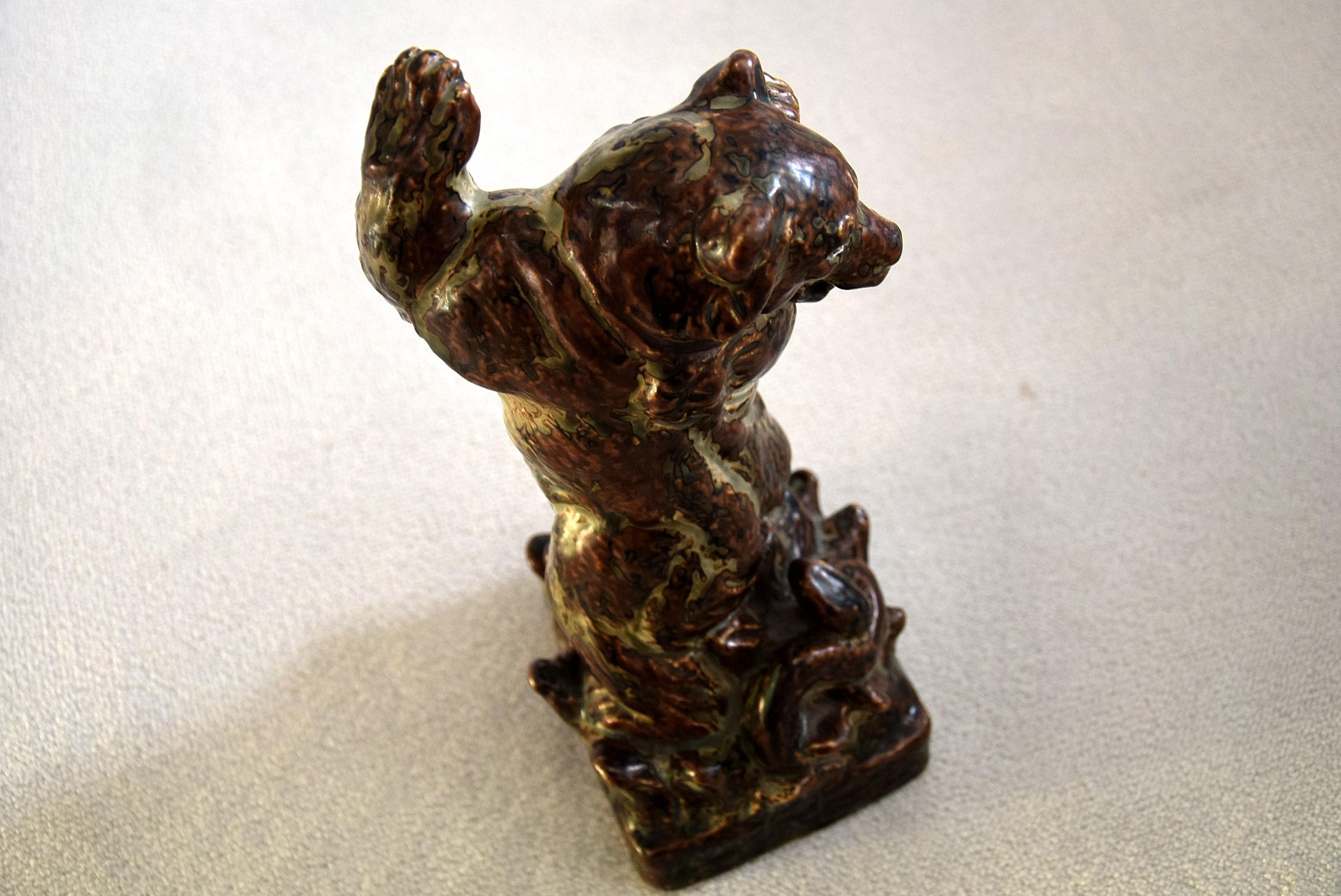 Royal Copenhagen Knud Kyhn Glazed Stoneware Statue Bear and Attacking Snake 5