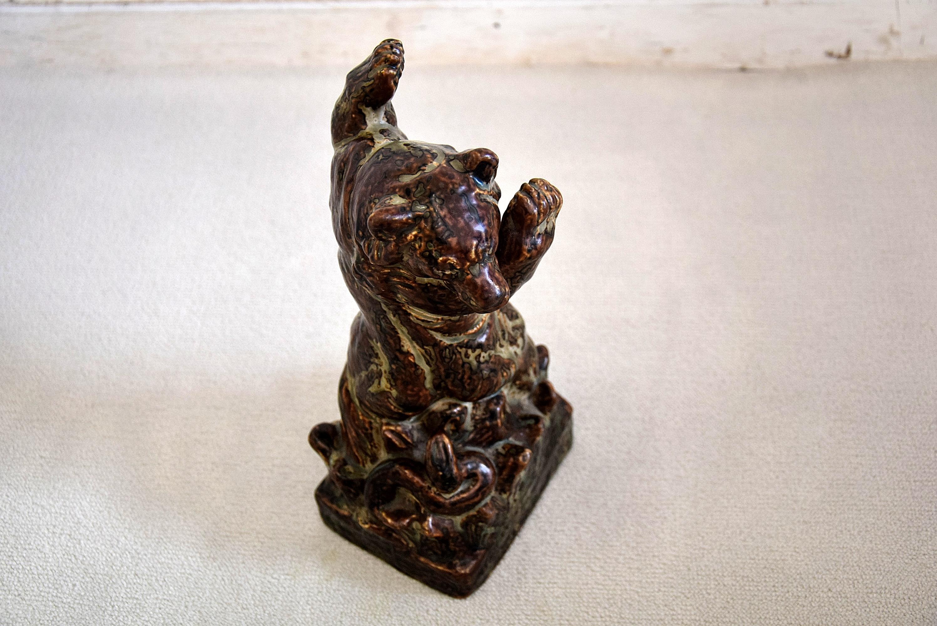 Royal Copenhagen Knud Kyhn Glazed Stoneware Statue Bear and Attacking Snake 6