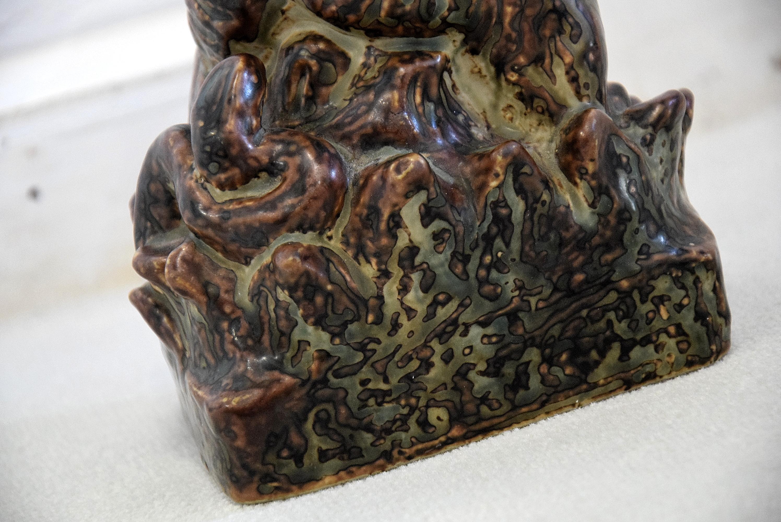 Mid-Century Modern Royal Copenhagen Knud Kyhn Glazed Stoneware Statue Bear and Attacking Snake