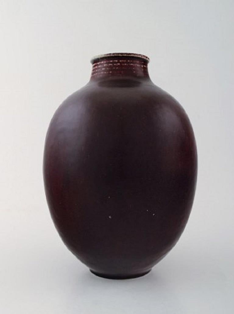 Scandinavian Modern Royal Copenhagen Kresten Bloch Unique Stoneware Vase in Oxblood Glaze