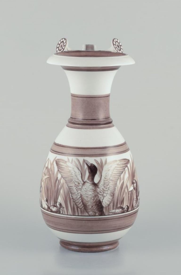 Danish Royal Copenhagen. Large and rare antique pitcher. Overglaze. Unique work. For Sale