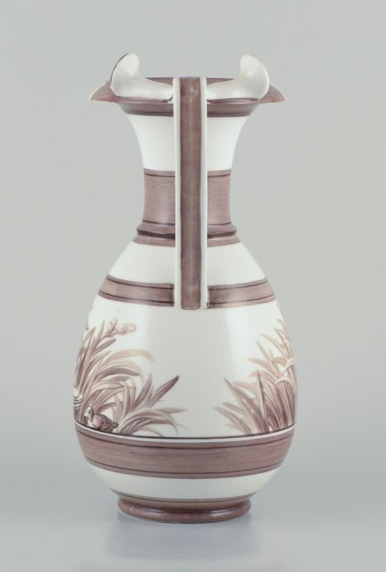 Glazed Royal Copenhagen. Large and rare antique pitcher. Overglaze. Unique work. For Sale