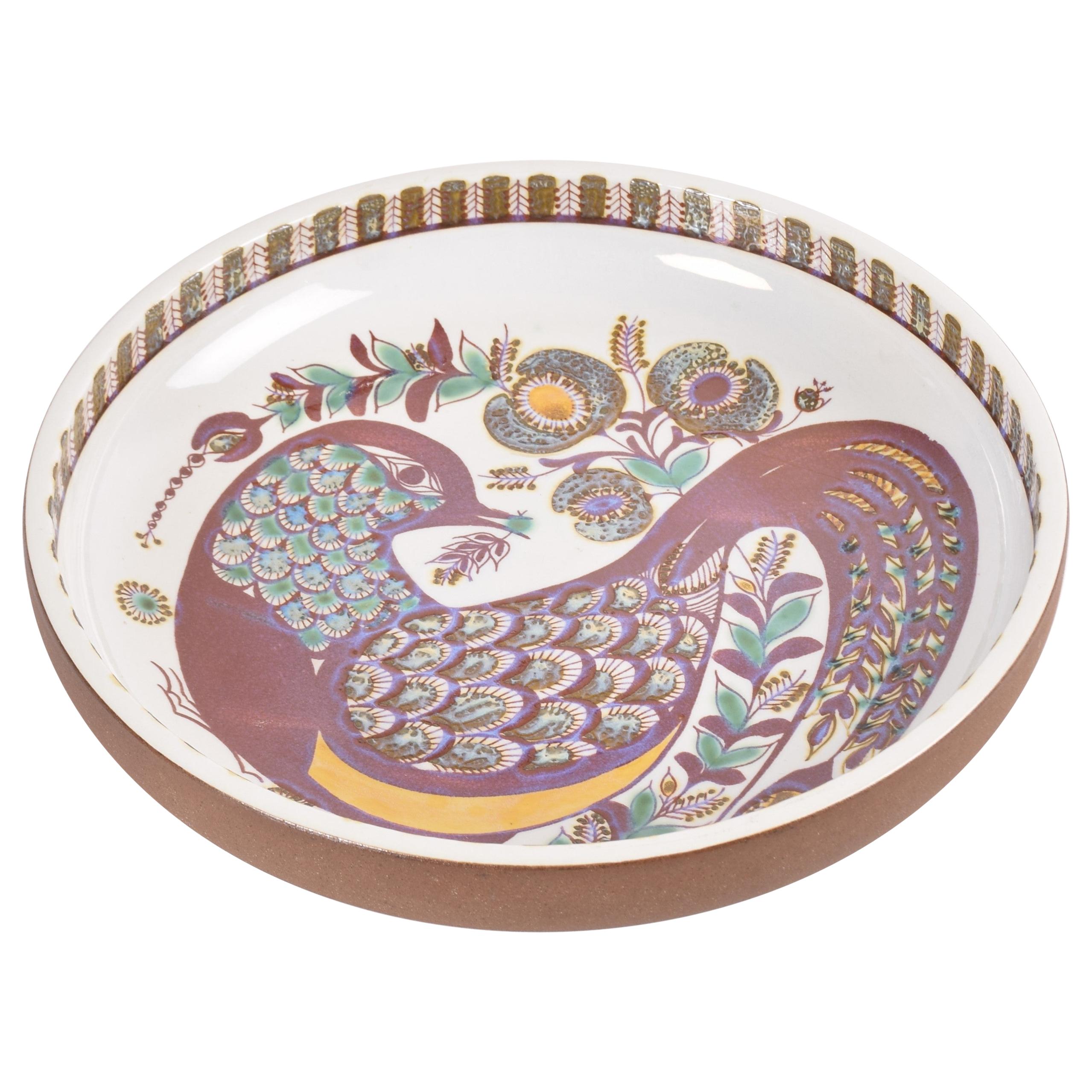 Royal Copenhagen Large Bowl with Hand Painted Bird Motif by Berte Jessen, 1970s