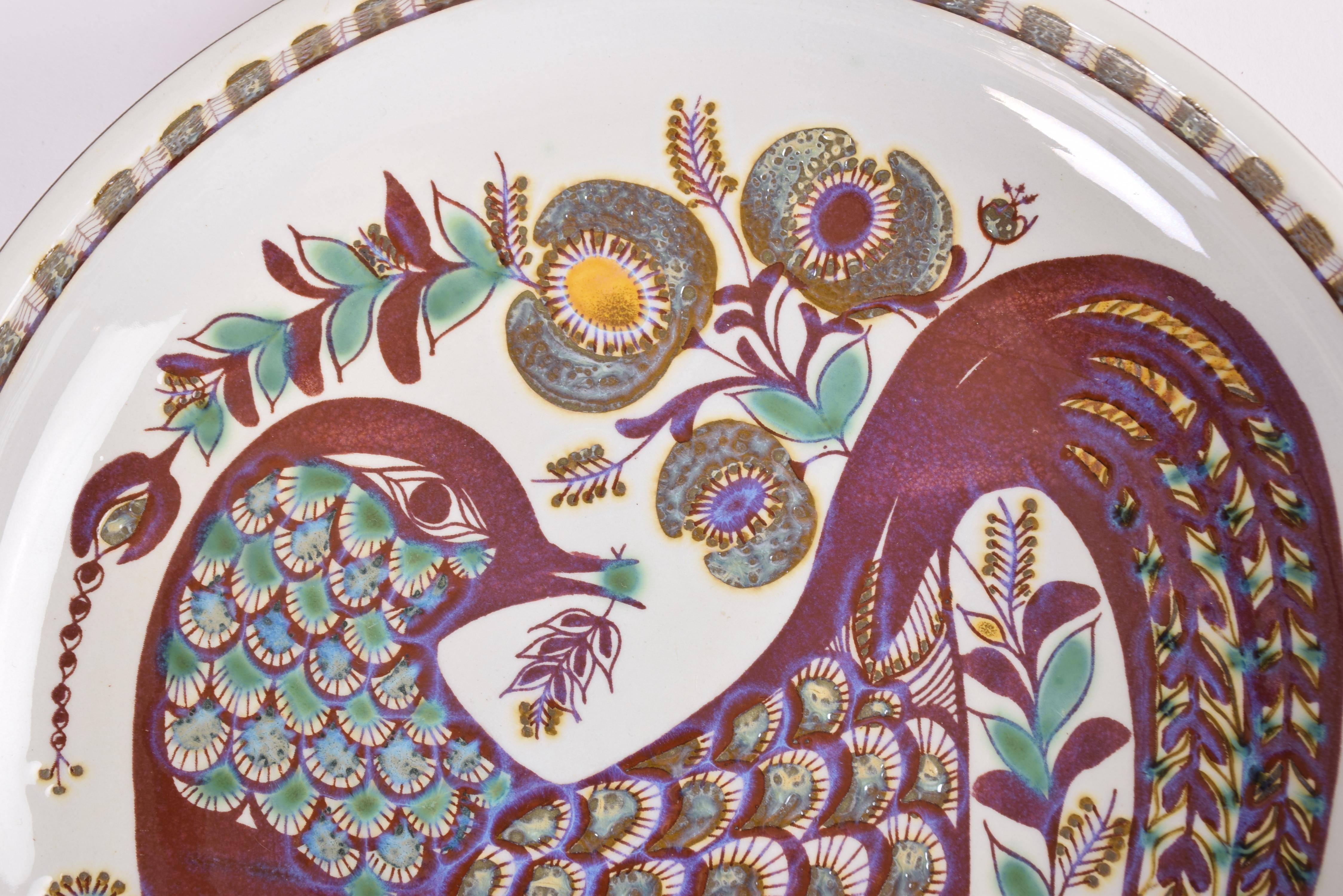 Mid-20th Century Royal Copenhagen Large Bowl with Hand Painted Bird Motif by Berte Jessen, 1970s For Sale