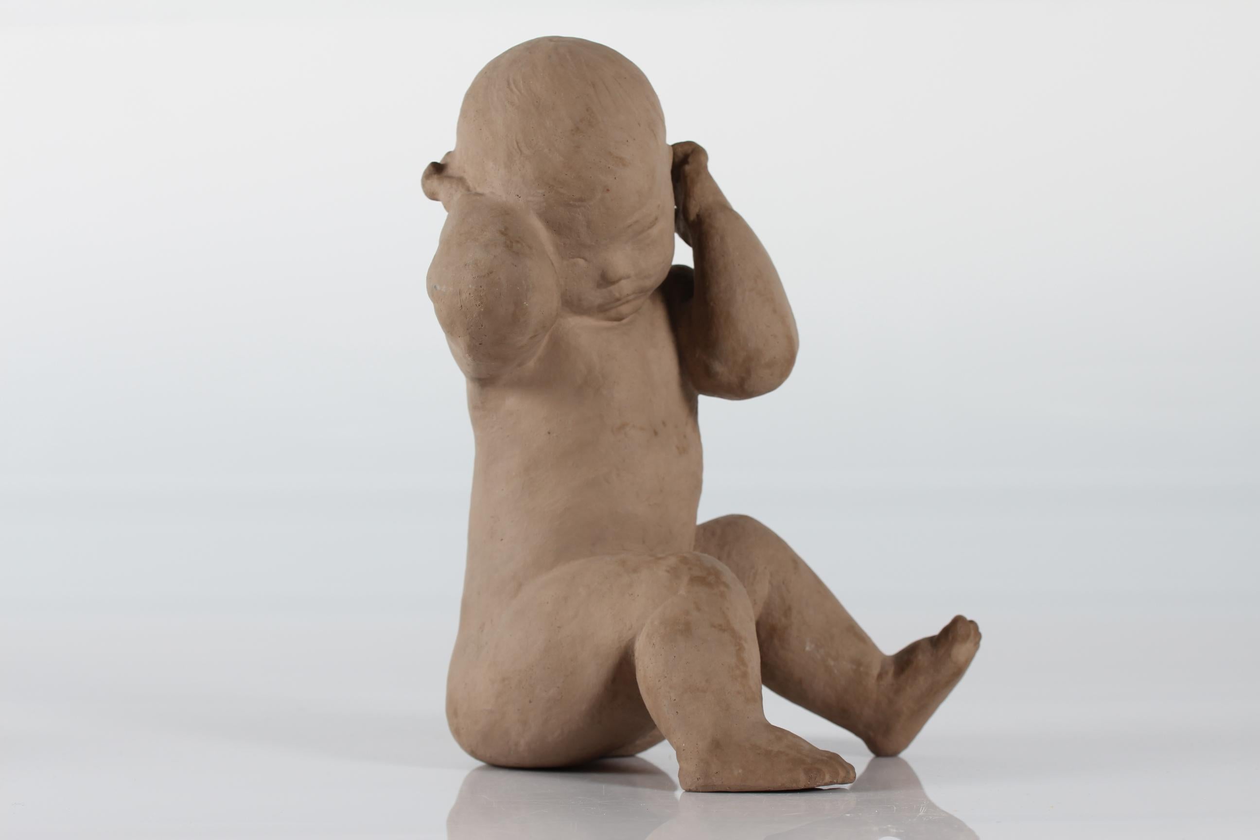 Mid-Century Modern Royal Copenhagen Large Figurine by Terese Lucheschitz Jensen, Sitting boy 3425