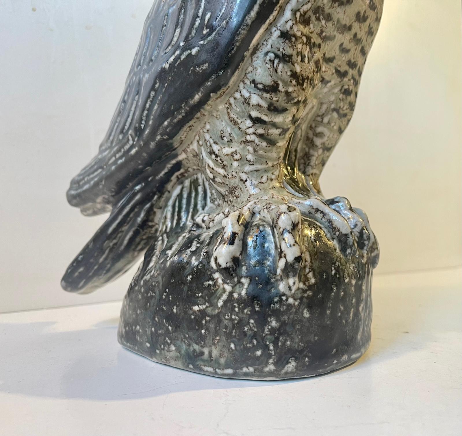 Glazed Royal Copenhagen Large Stoneware Falcon by Knud Kyhn, Danish, 1950s For Sale