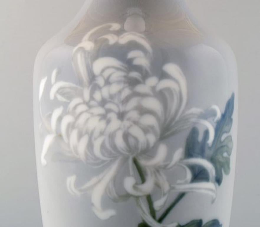 Art Deco Royal Copenhagen Large Table Lamp on Brass Stand Decorated with Flowers, 1930s