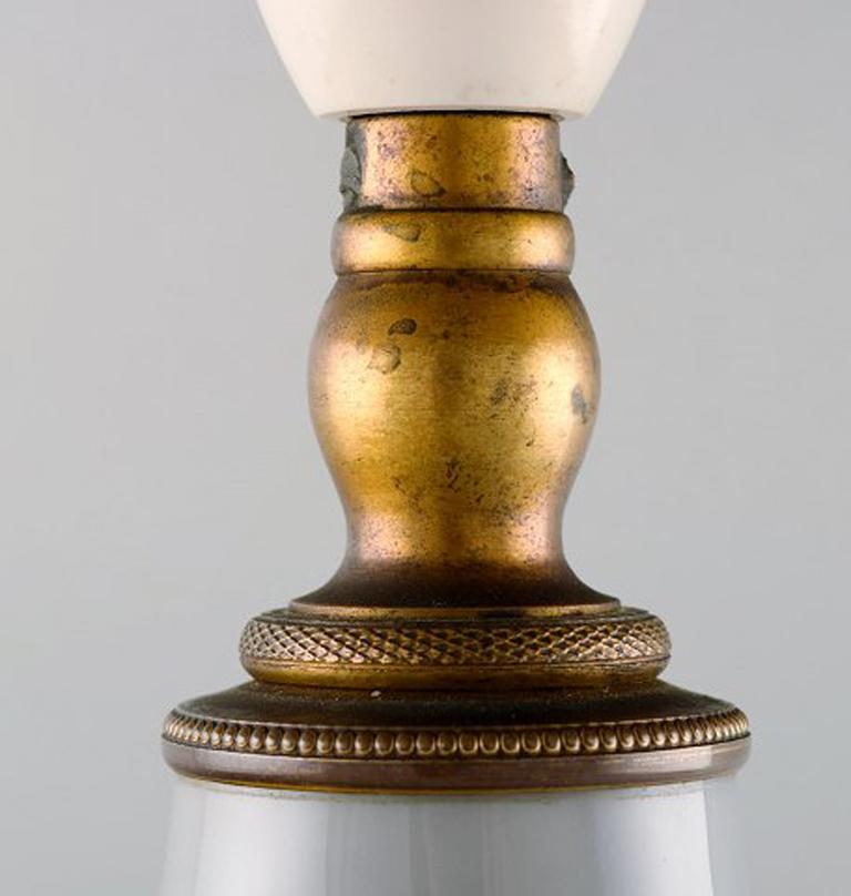 Mid-20th Century Royal Copenhagen Large Table Lamp on Brass Stand Decorated with Flowers, 1930s