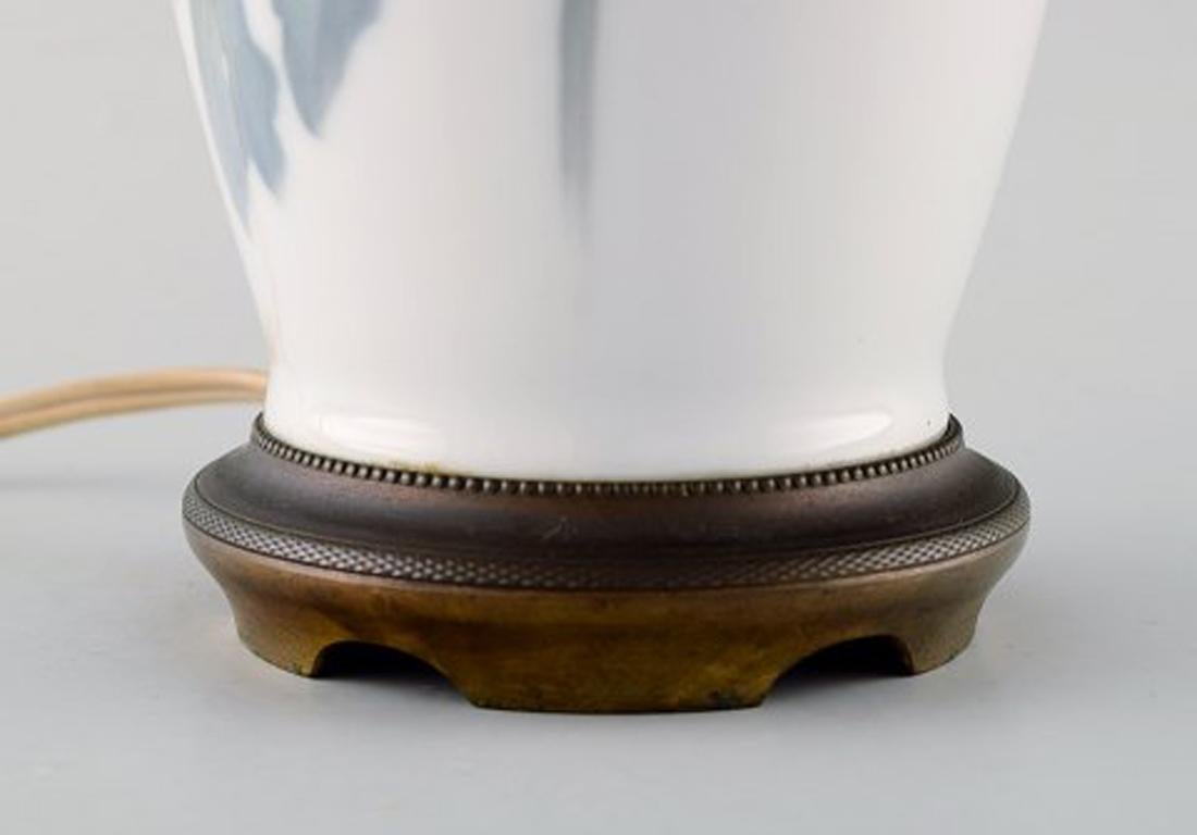 Royal Copenhagen Large Table Lamp on Brass Stand Decorated with Flowers, 1930s 2