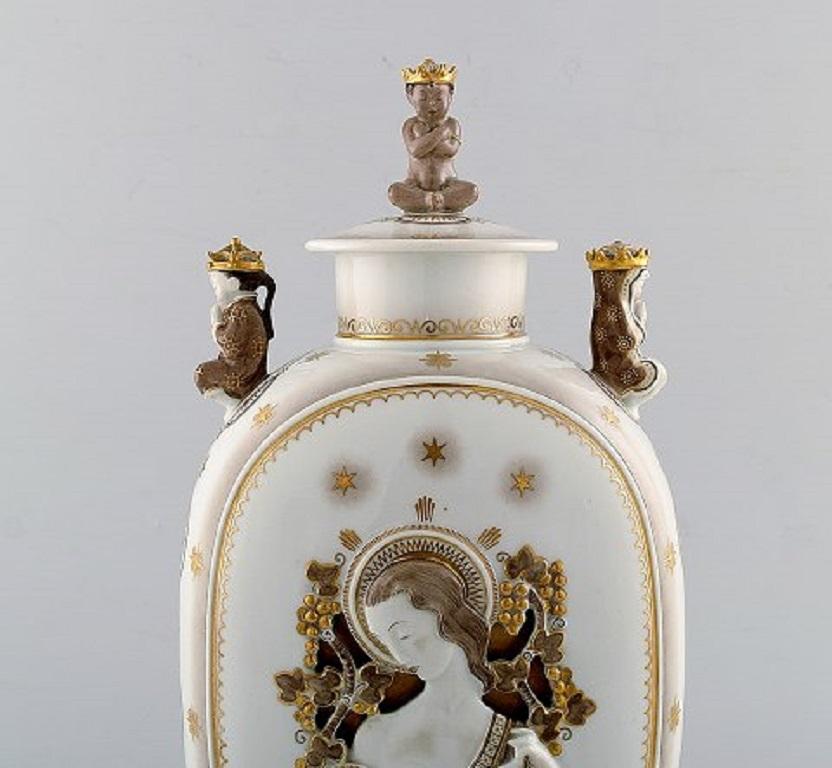 Porcelain Royal Copenhagen, Lidded Art Deco Jar with the Virgin Mary and the Jesus Child For Sale
