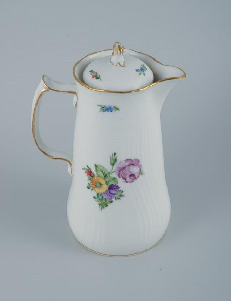 Danish Royal Copenhagen Light Saxon Flower, Chocolate Pitcher in Hand Painted Porcelain
