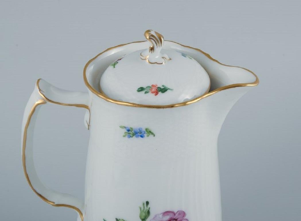 Hand-Painted Royal Copenhagen Light Saxon Flower, Chocolate Pitcher in Hand Painted Porcelain