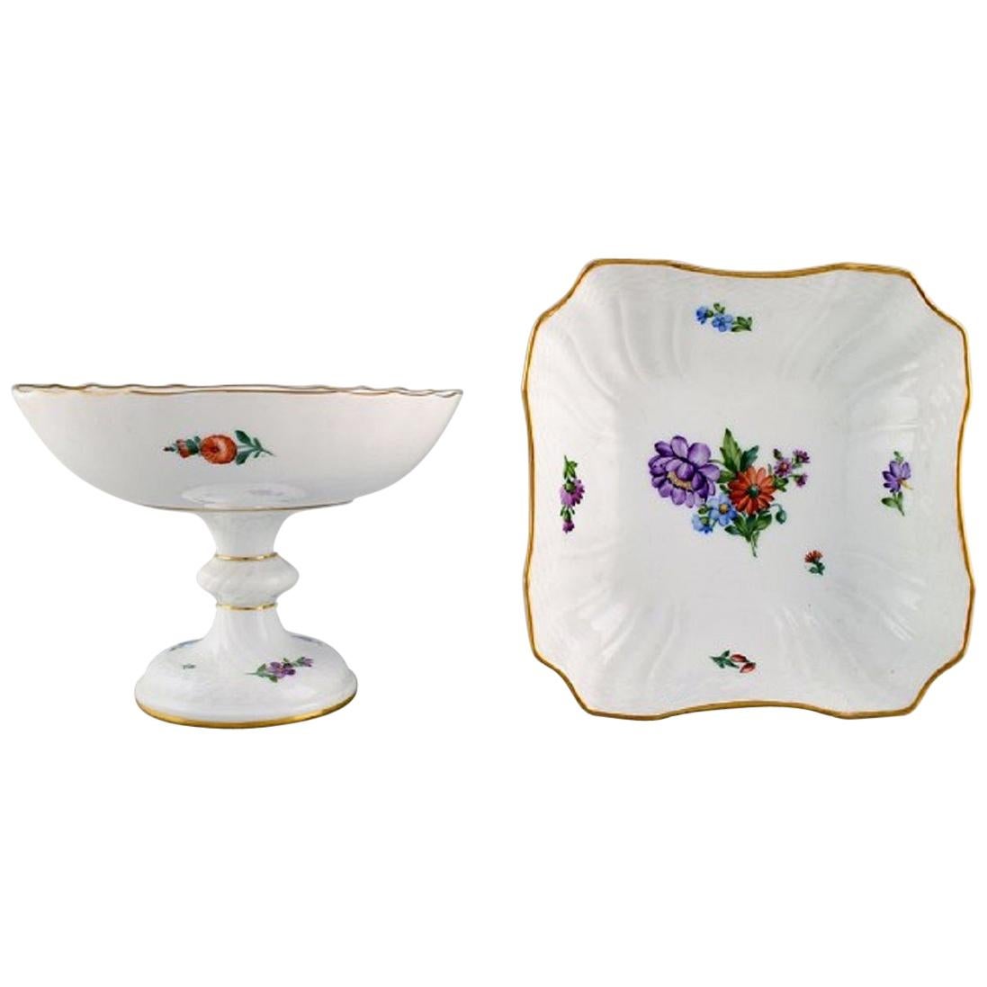 Royal Copenhagen Light Saxon Flower, Compote and Bowl in Hand Painted Porcelain
