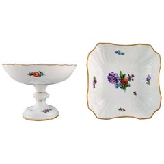 Royal Copenhagen Light Saxon Flower, Compote and Bowl in Hand Painted Porcelain