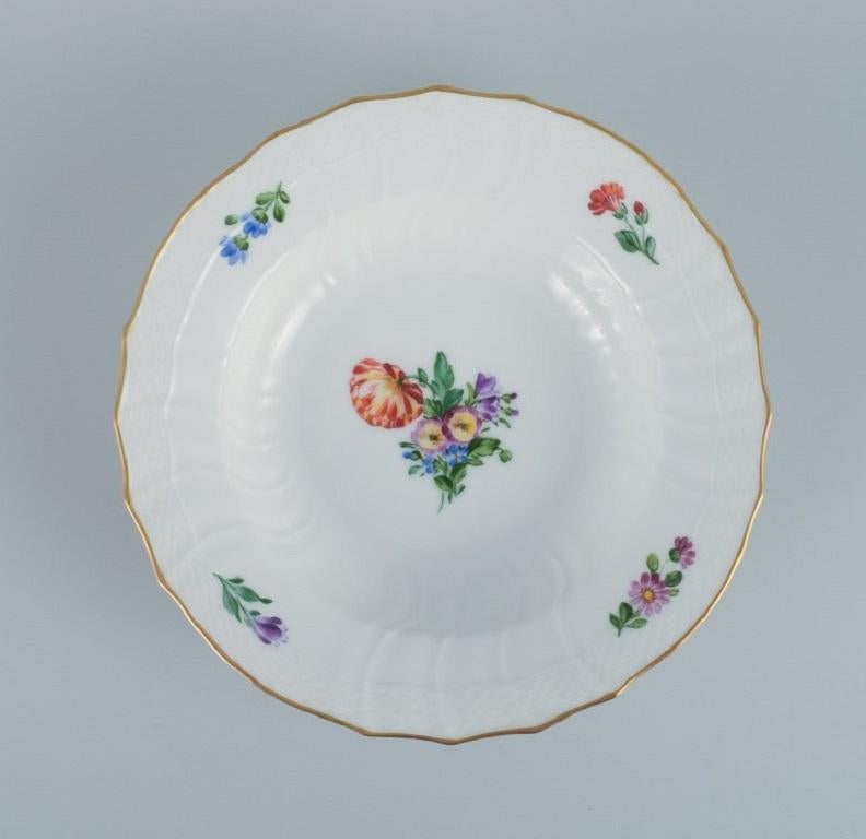 Danish Royal Copenhagen Light Saxon Flower, Four Deep Plates in Hand-Painted Porcelain For Sale