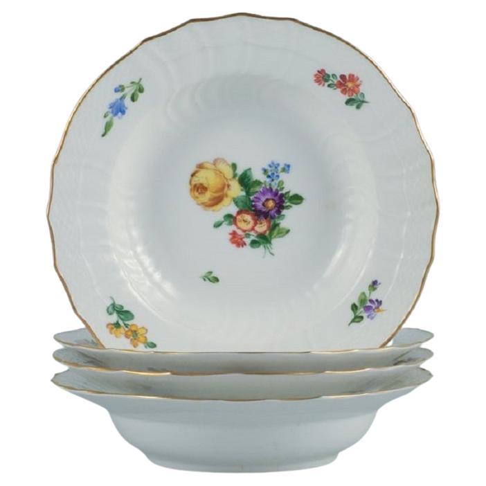 Royal Copenhagen Light Saxon Flower, Four Deep Plates in Hand-Painted Porcelain For Sale