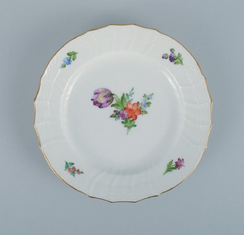 Hand-Painted Royal Copenhagen, Light Saxon Flower, Four Lunch Plates For Sale