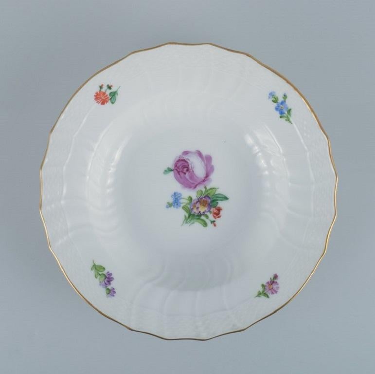 Danish Royal Copenhagen Light Saxon Flower Three Deep Plates in Hand Painted Porcelain For Sale