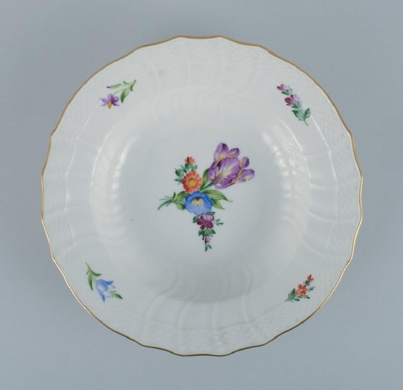 Hand-Painted Royal Copenhagen Light Saxon Flower Three Deep Plates in Hand Painted Porcelain For Sale