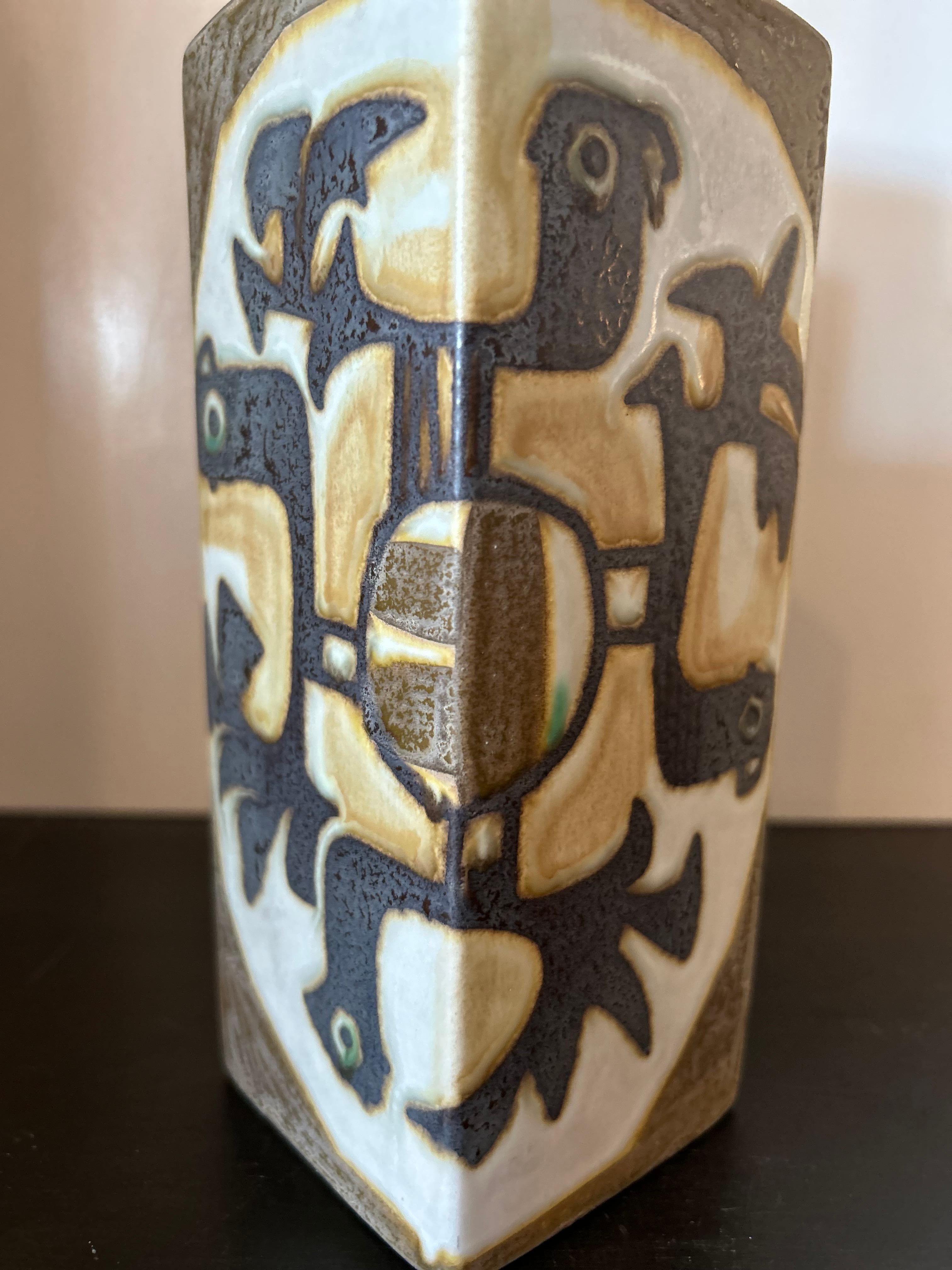 Mid-Century Modern Porcelain Royal Copenhagen 1960's Vase with Bird Designs For Sale