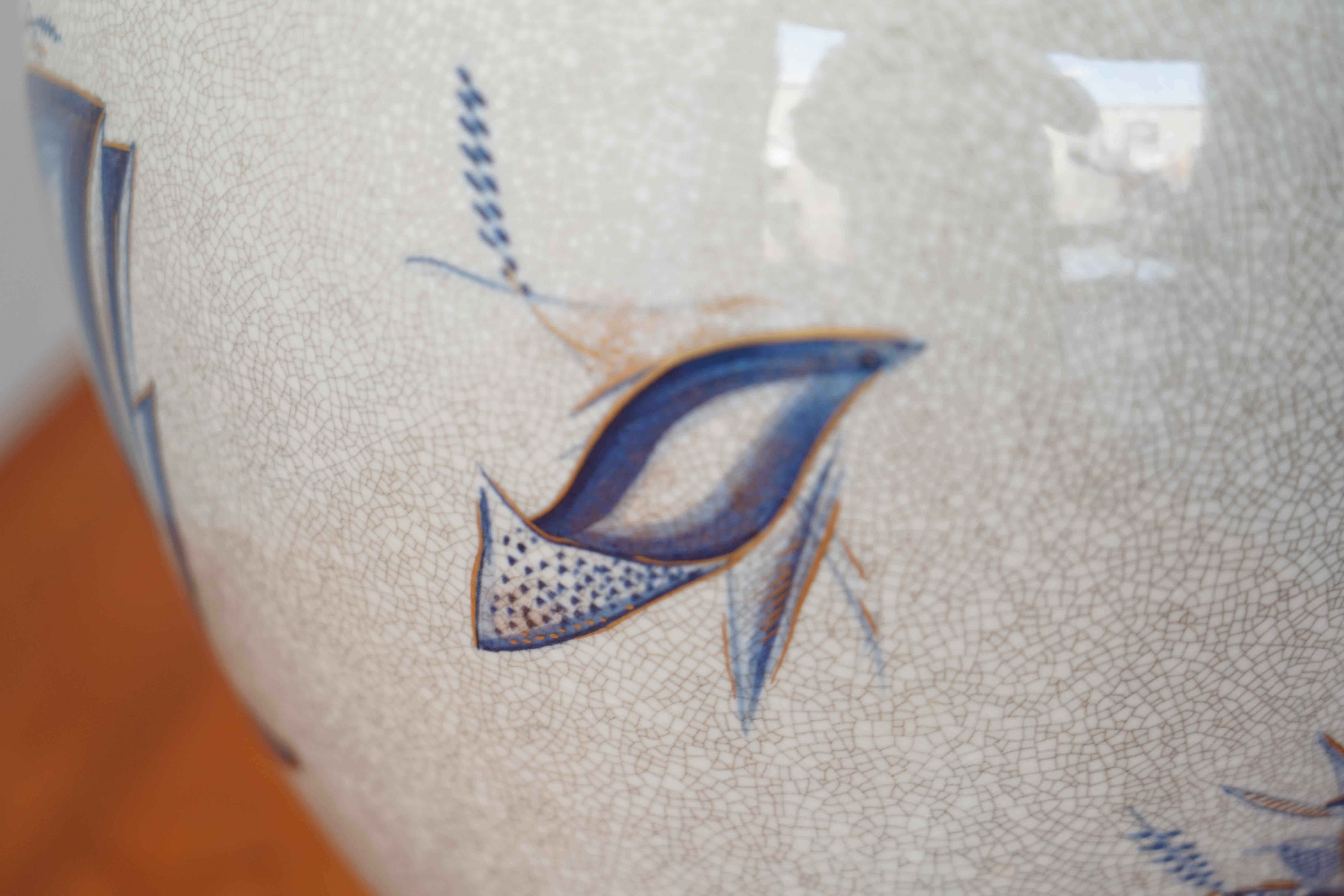 Lámpara de mesa monumental Royal Copenhagen de Thorkild Olsen, pájaros pintados a mano mediados del siglo XX en venta