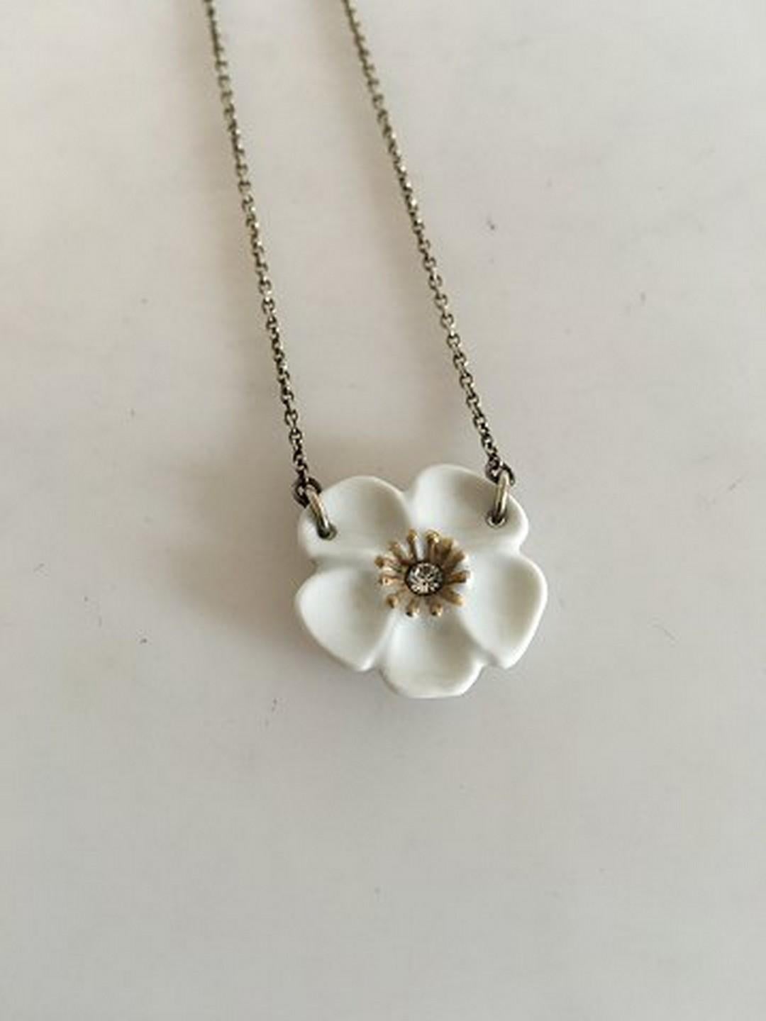 Women's or Men's Royal Copenhagen Necklace with Flower Pendant in Porcelain