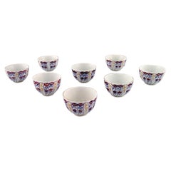 Royal Copenhagen, Nine Antique and Rare Cups in Hand Painted Porcelain